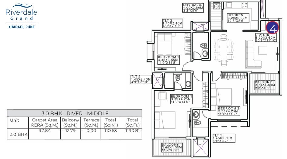 Duville-Riverdale-Grand-FLoor-Plan-3 BHK - 1191 Sqft